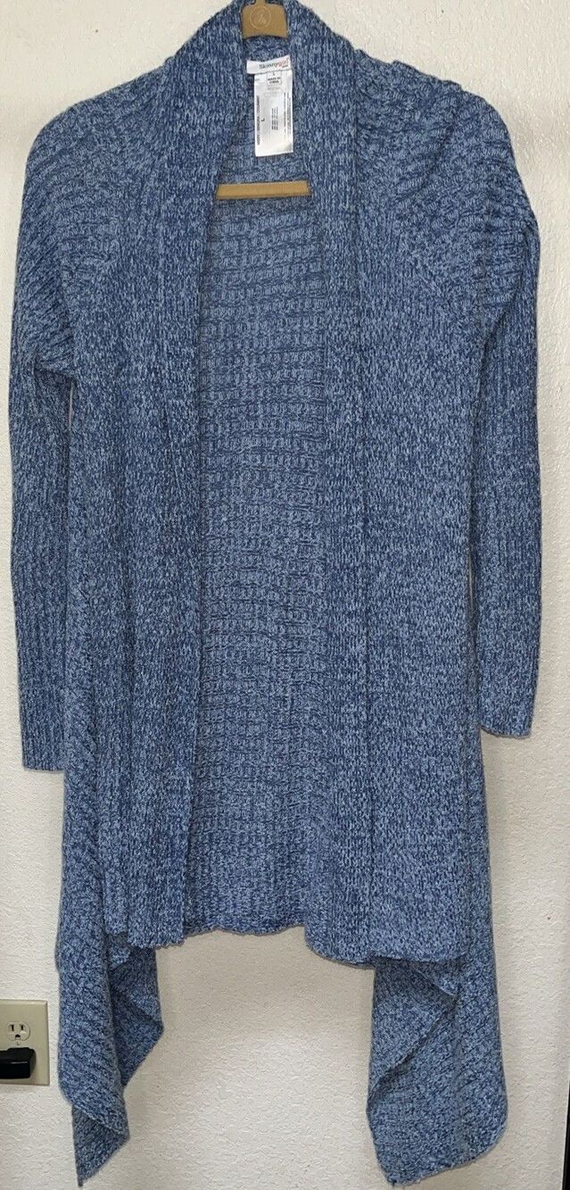 SkinnyGirl Waterfall Open Front Cardigan Knitted Ribbed Women Sz Large Blue